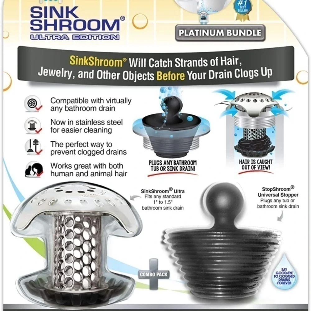 Bathroom Sink Drain Protector in Stainless Steel with StopShroom